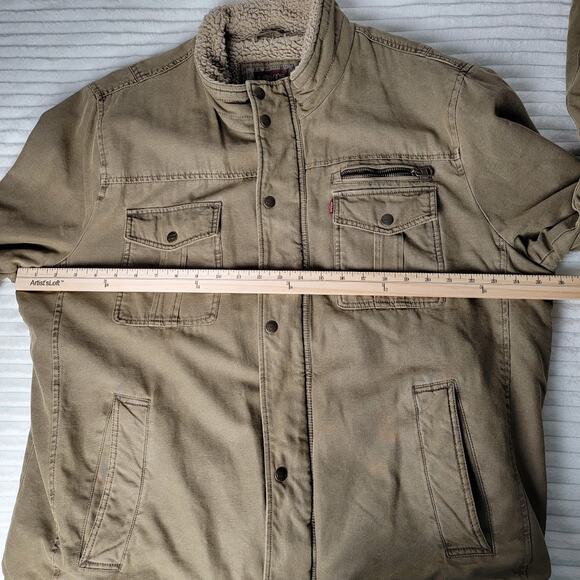 Levi's Sherpa Lined Utility Jacket Men's XL Khaki Green Canvas Zip Outdoor Coat - Picture 4 of 14